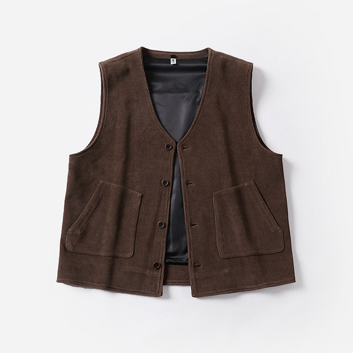 Herren Cordweste mit Satinfutter, V‑Ausschnitt und aufgesetzten Taschen Echoarchiv