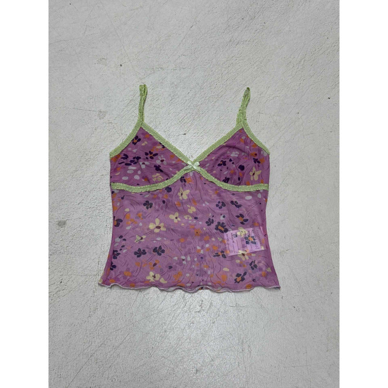 Damen Blumen Spaghetti Trägertop mit feinen Rüschendetails Echo Archiv