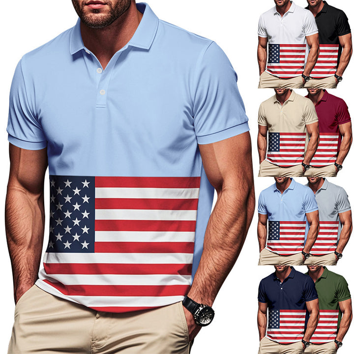Herren Polohemd mit Amerikanischem Flaggen-Design und atmungsaktivem Stoff Echoarchiv