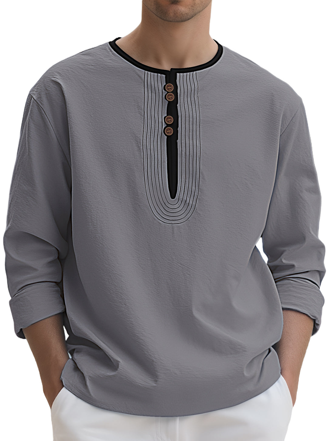 Herren Langarmshirt mit dekorativem Knopfverschluss Echoarchiv