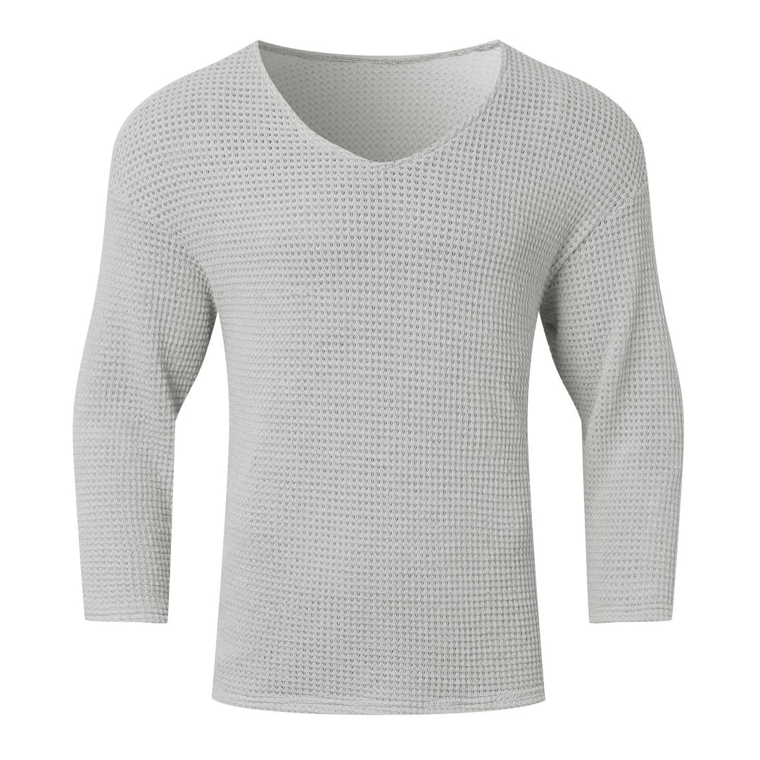 Herren V-Ausschnitt Waffelmuster Pullover mit 3/4-Ärmeln Echoarchiv