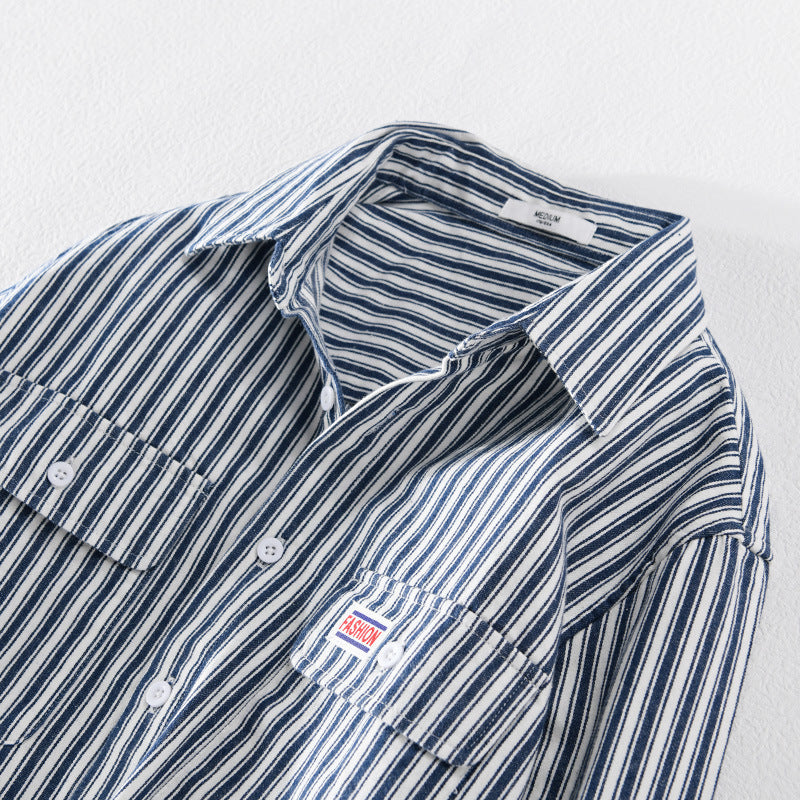 Herren Maritimes Streifen-Überhemd aus Baumwoll‑Twill mit Brustklappen und Relaxed-Fit Echoarchiv