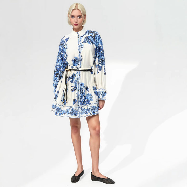 Damen Midikleid mit Stehkragen, durchgehender Knopfleiste und Taillenzug Echo Archiv