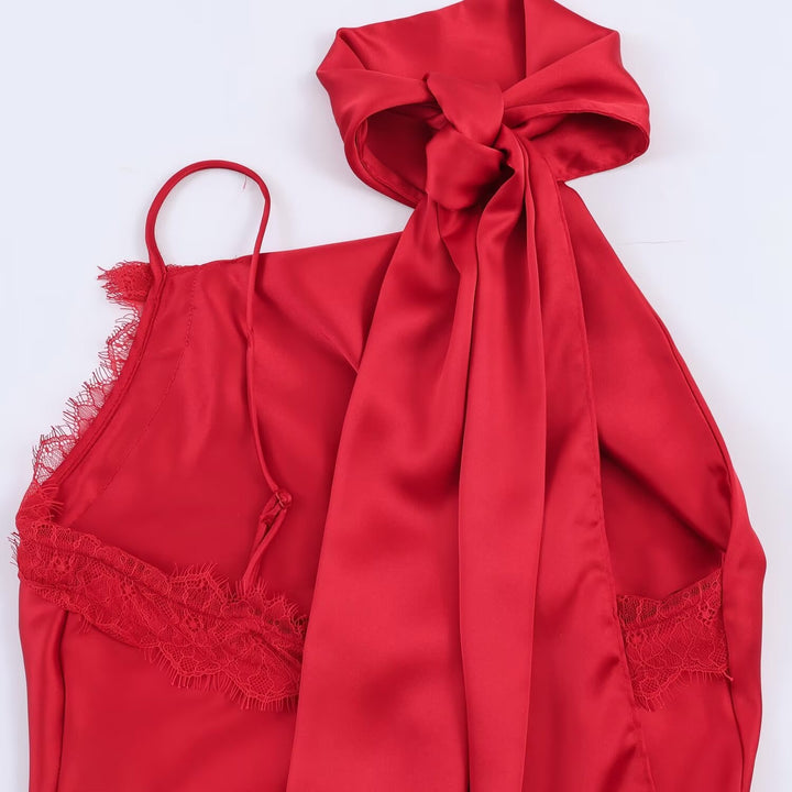 Damen elegantes Satin-Top mit asymmetrischem Saum und Spitzendetails Echo Archiv