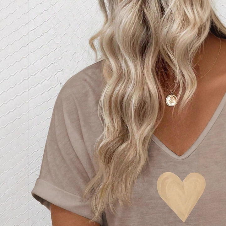 Damen lässiges V-Ausschnitt T-Shirt mit Herz-Zierdruck Echo Archiv