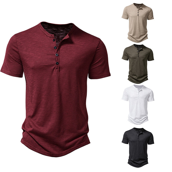 Herren Kurzarm-Henley-Shirt mit klassischem Knopfdesign Echoarchiv