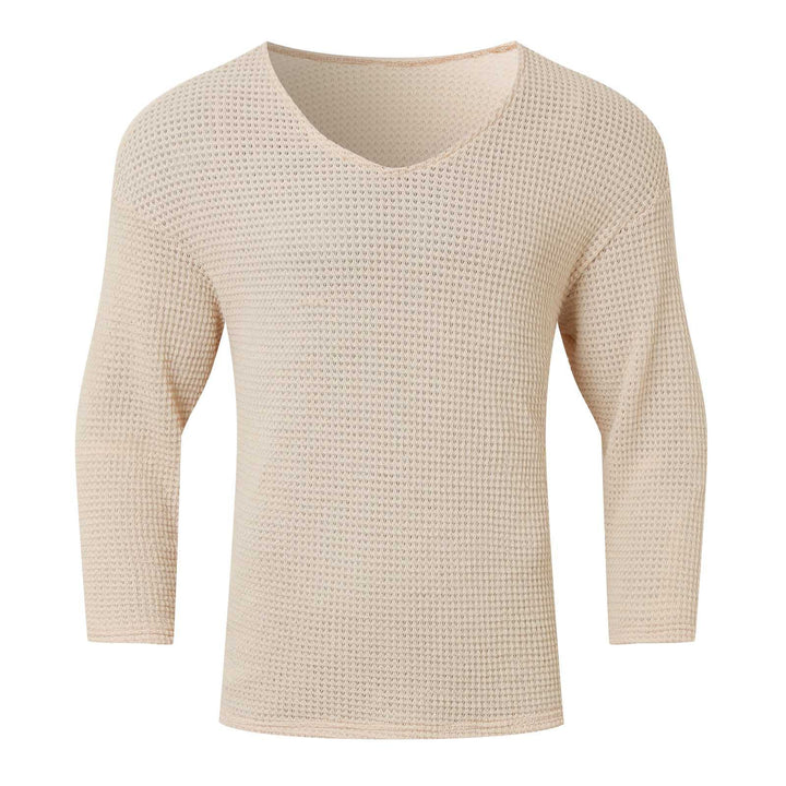 Herren V-Ausschnitt Waffelmuster Pullover mit 3/4-Ärmeln Echoarchiv