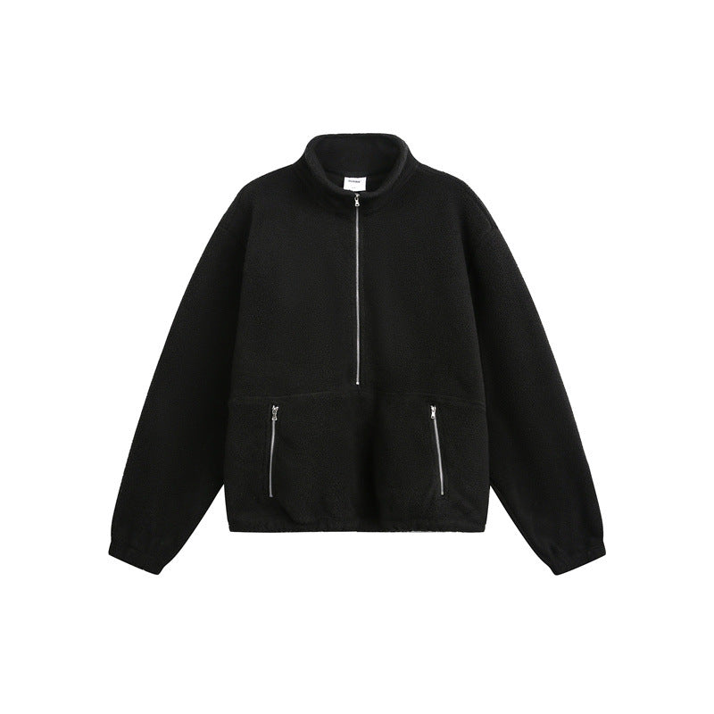Unisex Oversize Fleece-Halbzip mit Stehkragen und Reißverschlusstaschen Echoarchiv