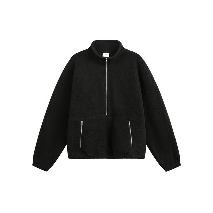 Unisex Oversize Fleece-Halbzip mit Stehkragen und Reißverschlusstaschen Echoarchiv