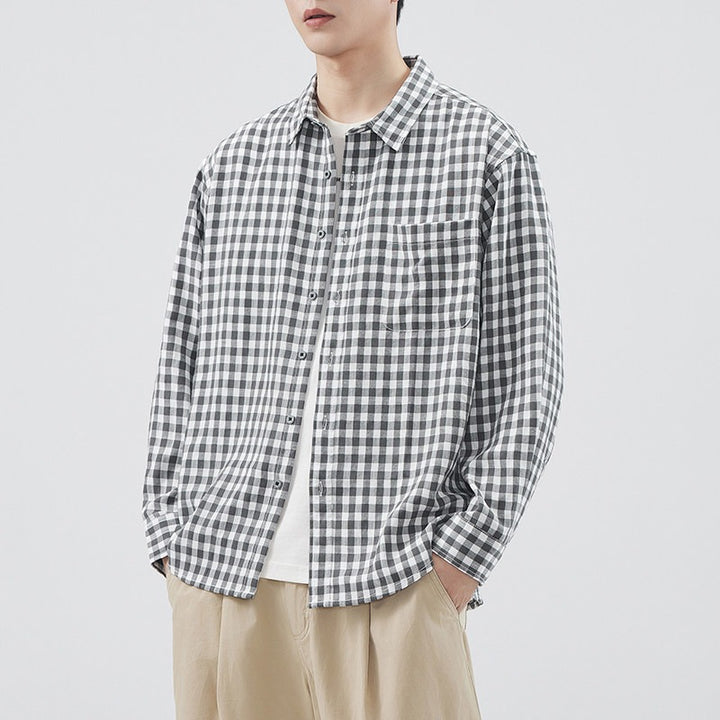 Herren Karierte Overshirt-Hemdjacke aus Baumwollmischung mit Brusttasche und lockerem Schnitt Echoarchiv