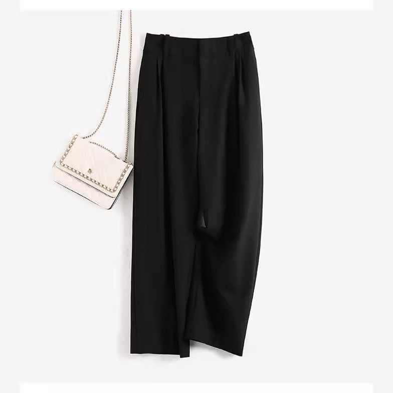 Damen Elegante, hoch taillierte und fließende Stoffhose Echoarchiv
