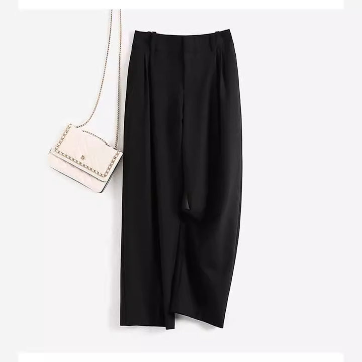 Damen Elegante, hoch taillierte und fließende Stoffhose Echoarchiv