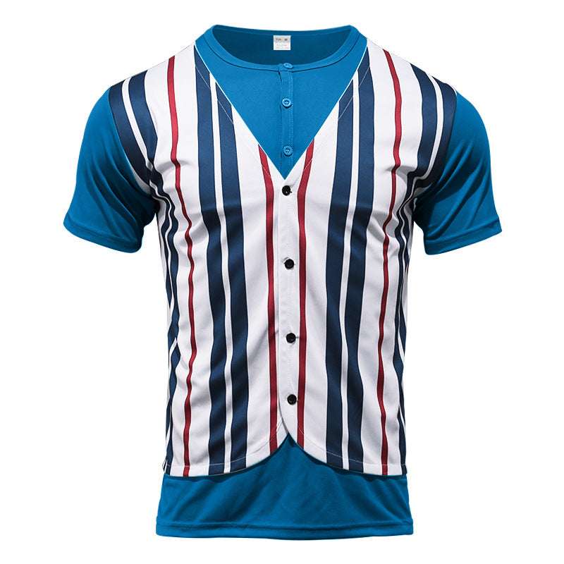 Herren Kurzarm-Henley-Shirt mit gestreiftem Design und modernem Schnitt Echoarchiv