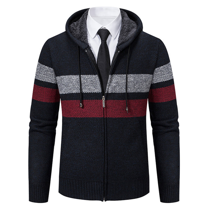 Herren nan gefütterte Kapuzen-Strickjacke mit Teddyfutter, durchgehendem Reißverschluss und kontrastierenden Streifen Echo Archiv