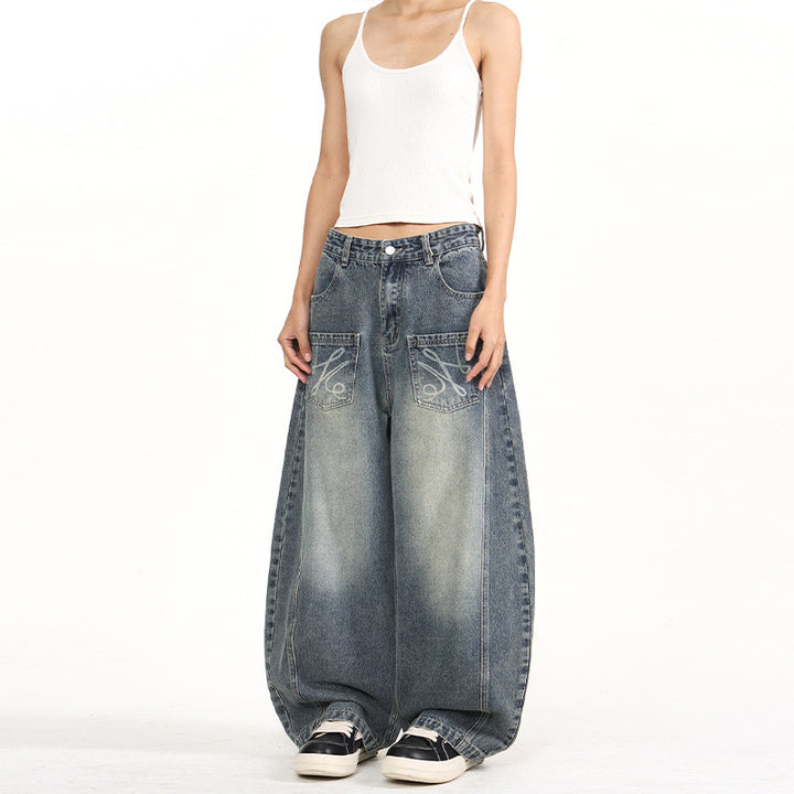 Damen Extremeweite Balloon-Jeans im Palazzoschnitt mit aufgesetzten Taschen Echo Archiv