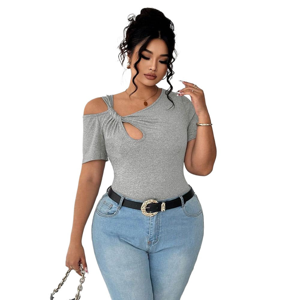 Damen Figurbetontes Kurzarm-Body mit asymmetrischem Ausschnitt und Knotendetail Echo Archiv