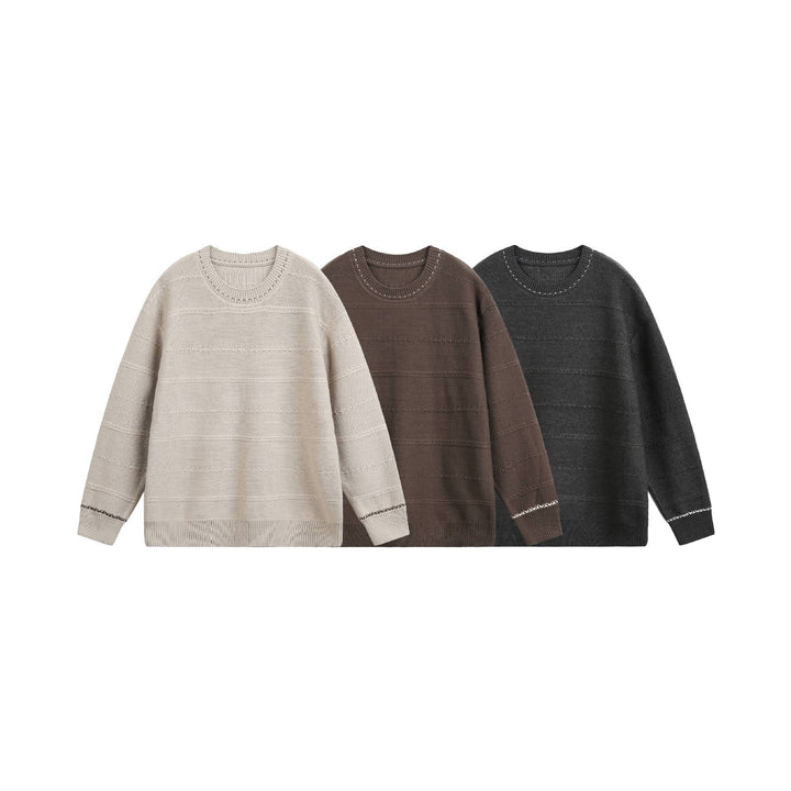 Damen Oversize-Strickpullover mit Strukturstreifen und Rundhalsausschnitt Echoarchiv