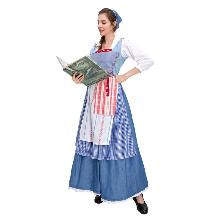 Damen nan ländliches Trachtenkleid mit Latzmieder und mehrlagiger Schürze Echo Archiv