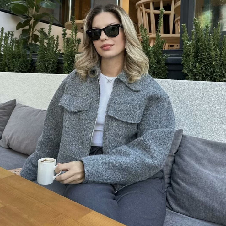 Damen Oversize-Shacket aus Wollmix mit Reißverschluss und aufgesetzten Pattentaschen Echo Archiv