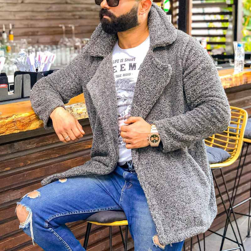 Herren kuschelige Herbstjacke mit weichem Teddyfell Echoarchiv