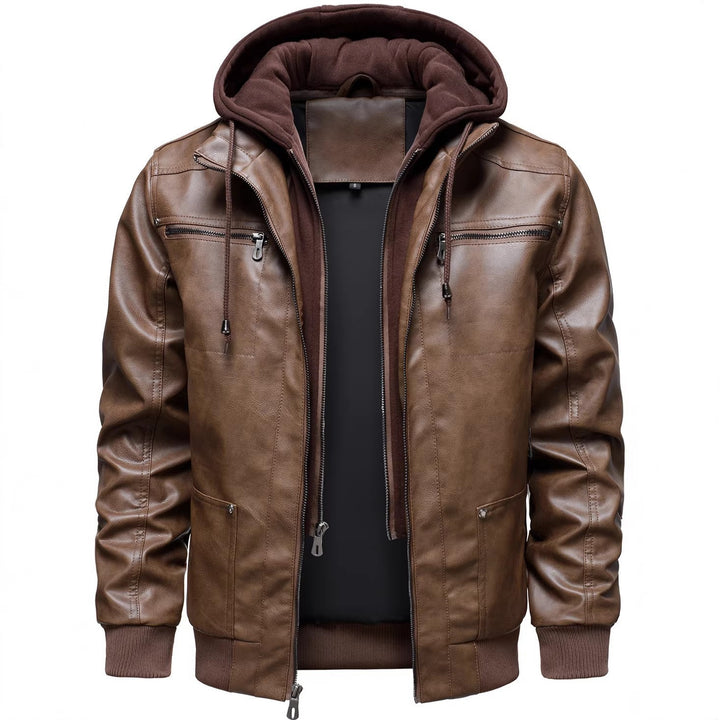 Herren Sportliche Lederjacke mit Kapuze Echo Archiv