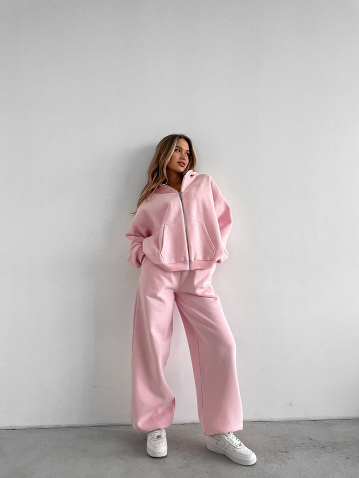Damen Oversize-Zip-Hoodie mit hochtaillierter Wide-Leg-Sweathose – Auréline