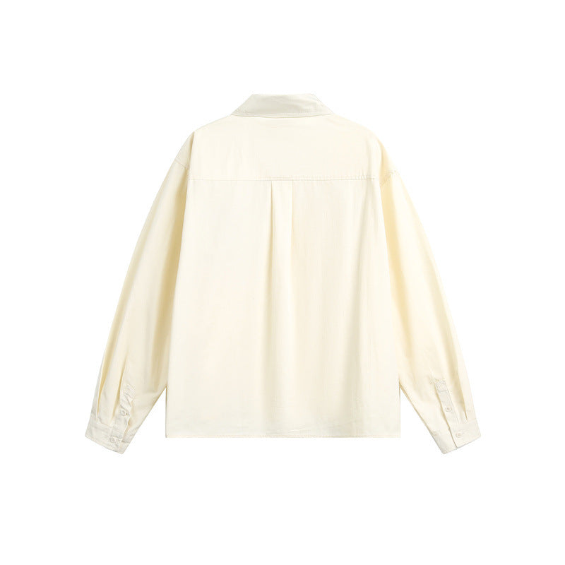 Unisex Locker geschnittene Baumwoll-Hemdjacke mit asymmetrischen Karo-Brustpattentaschen Echoarchiv