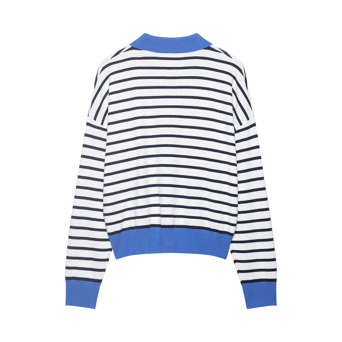 Damen Gestreiftes Cropped Strickpolo mit halbem Reißverschluss und breitem Rippbund Echoarchiv
