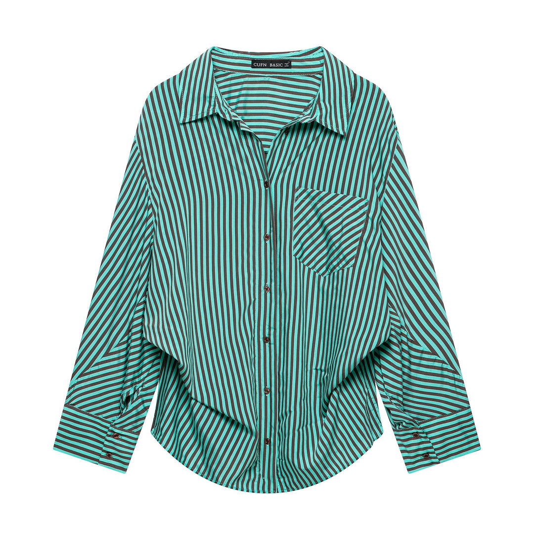 Damen Gestreifte Oversize-Hemdbluse mit Brusttasche und weiten Manschetten Echo Archiv