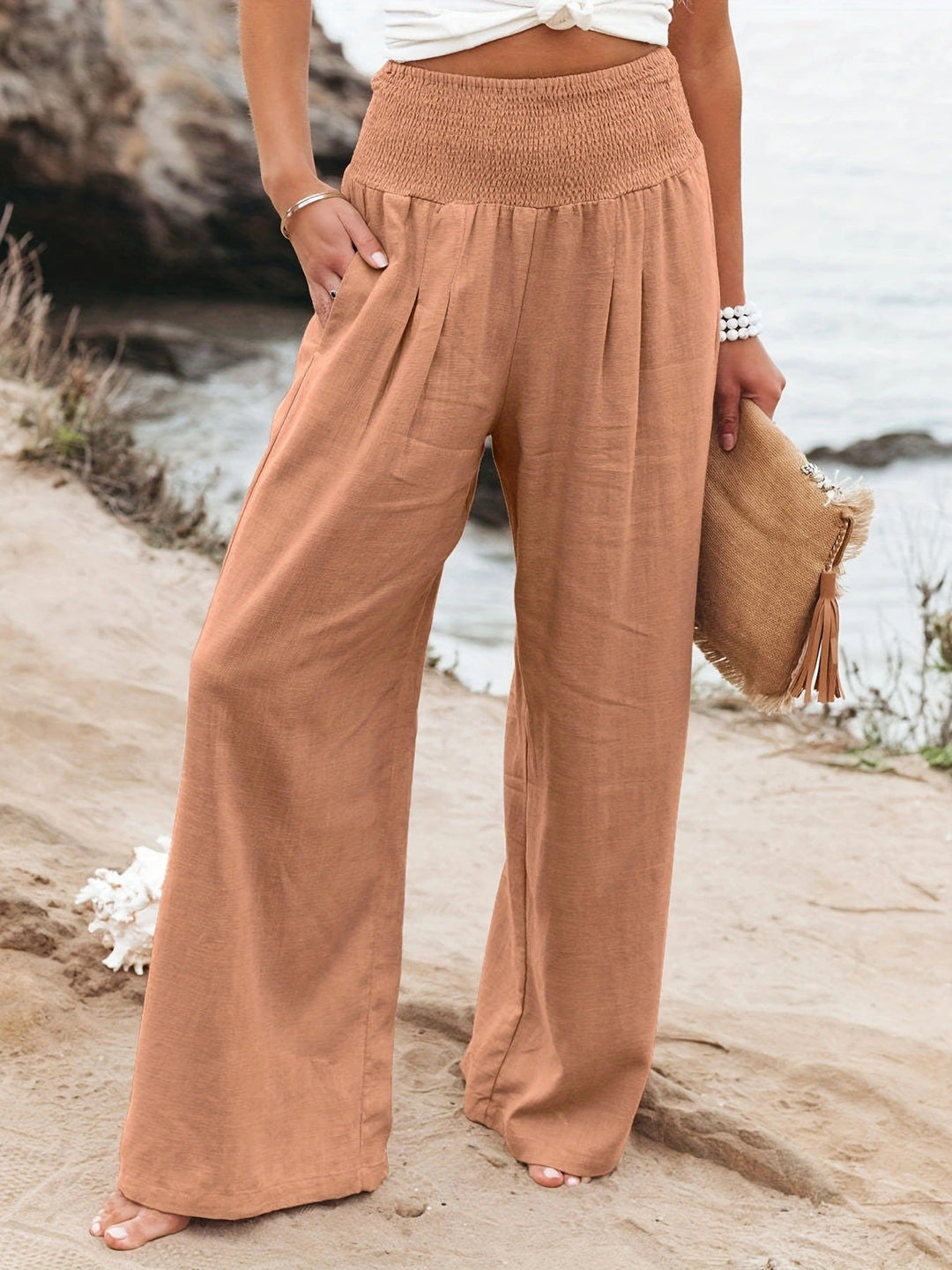 Damen weite Leinenhose mit elastischem Bund Echoarchiv