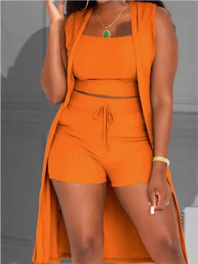 Damen lässiges 3-teiliges Set bestehend aus Crop-Top, Shorts und langem Cardigan Echo Archiv