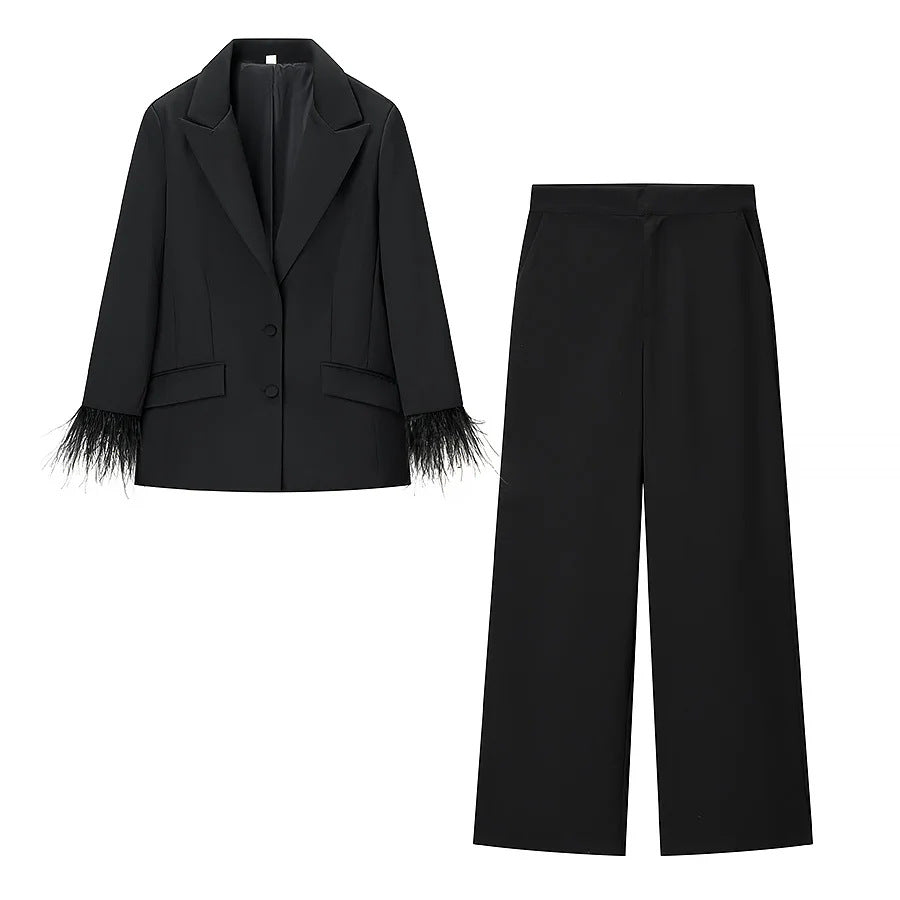 Damen nan taillierter Blazer mit Federrand an den Ärmeln und Pattentaschen Echo Archiv