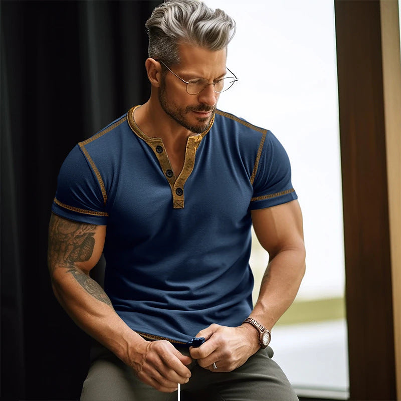 Herren Kurzarm T-Shirt mit Knopfleiste Echoarchiv