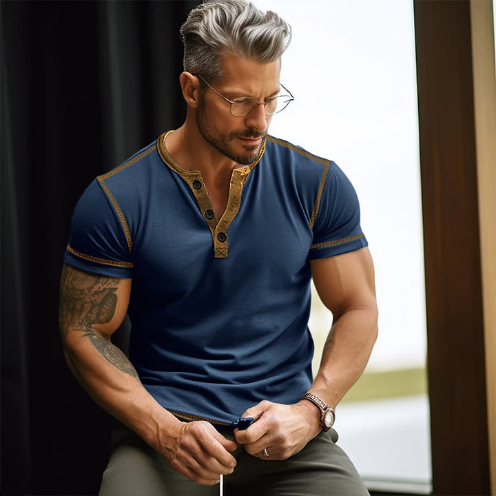 Herren Kurzarm T-Shirt mit Knopfleiste Echoarchiv