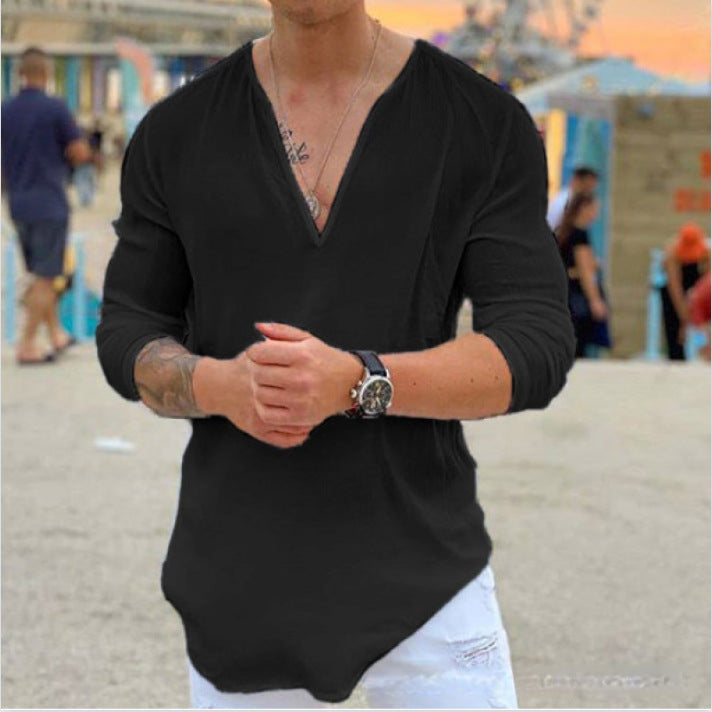 Herren lässiges V-Ausschnitt Langarmshirt Echoarchiv