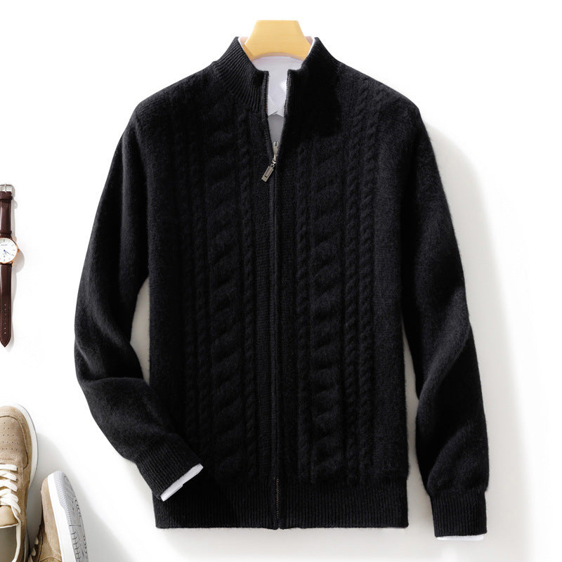 Herren Zipper‑Strickjacke mit Zopfmuster und Stehkragen Echoarchiv