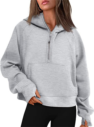 Damen Oversize-Hoodie mit halbem Reißverschluss, Kängurutasche und Daumenlöchern – Auréline
