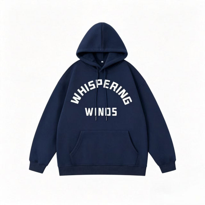 Unisex Oversize-Kapuzenpullover mit gebogenem Statement-Print und Kängurutasche Echo Archiv