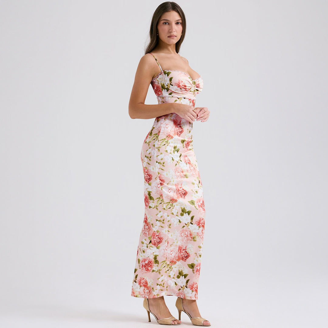 Damen Elegantes figurbetontes Maxikleid mit floralem Design Echo Archiv