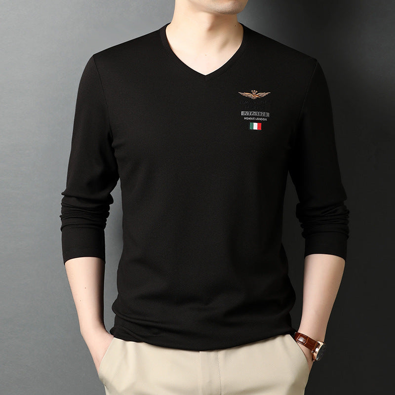 Herren V-Ausschnitt Langarmshirt mit eleganter Stickerei Echoarchiv