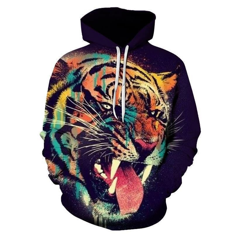 Herren Kapuzenpullover mit kreativer Wolfsgrafik Echoarchiv