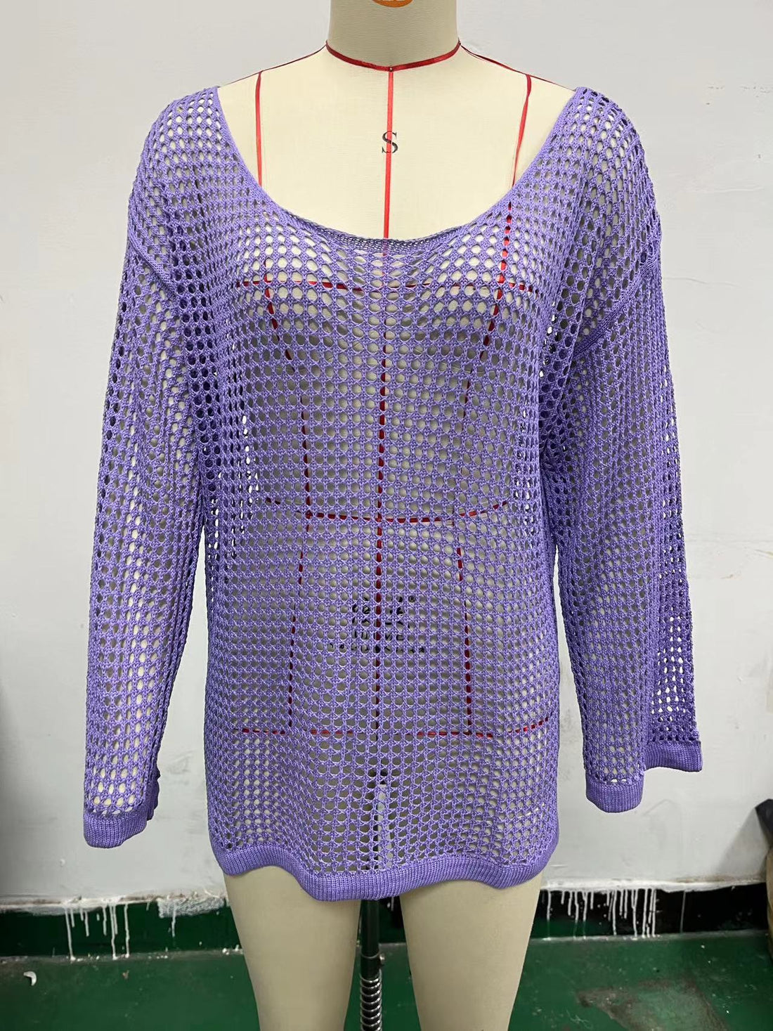 Damen lässiger Netzpullover mit weitem Schnitt und U-Boot-Ausschnitt – Mavelle