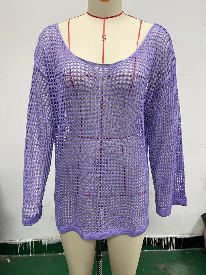 Damen lässiger Netzpullover mit weitem Schnitt und U-Boot-Ausschnitt Echo Archiv