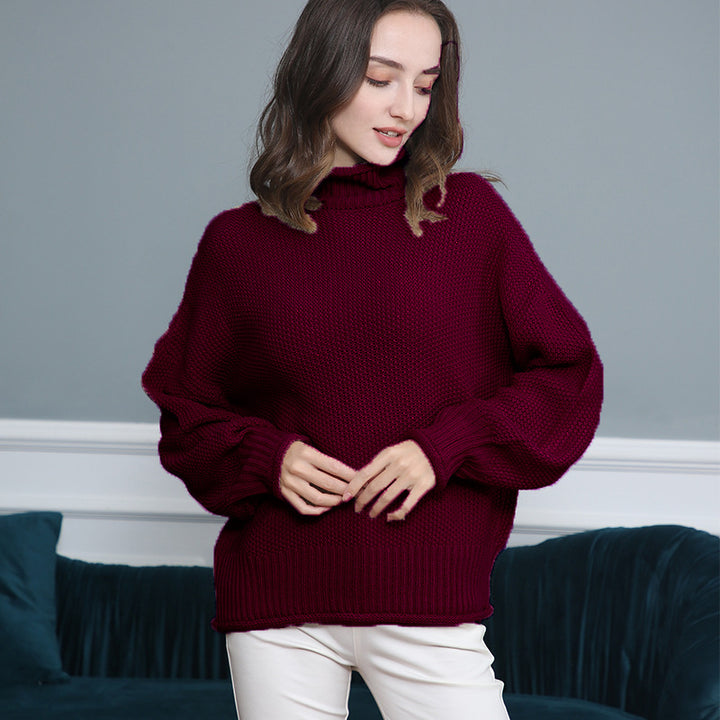 Damen Grobgestrickter Rollkragenpullover mit Ballonärmeln Echo Archiv