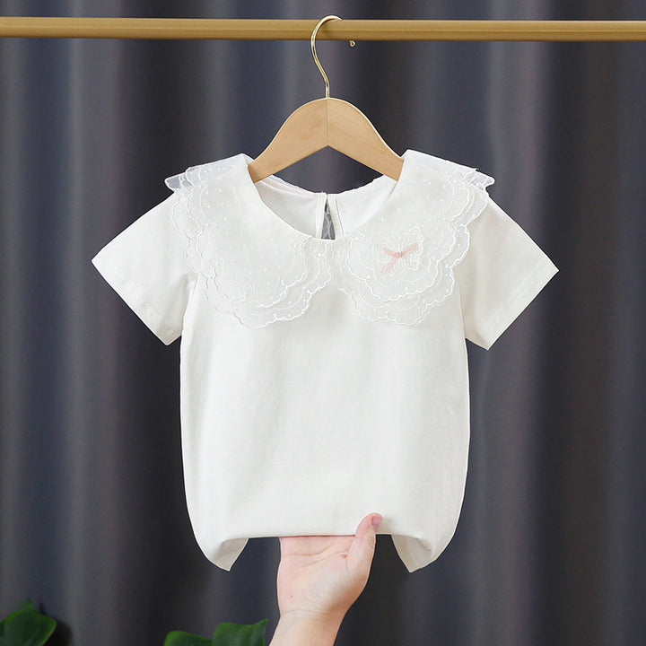 Mädchen T-Shirt mit elegantem Spitzeneinsatz und großem Kragen Echo Archiv