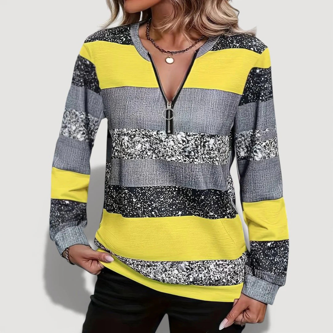 Damen Modischer Zip-Pullover mit grafischem Muster