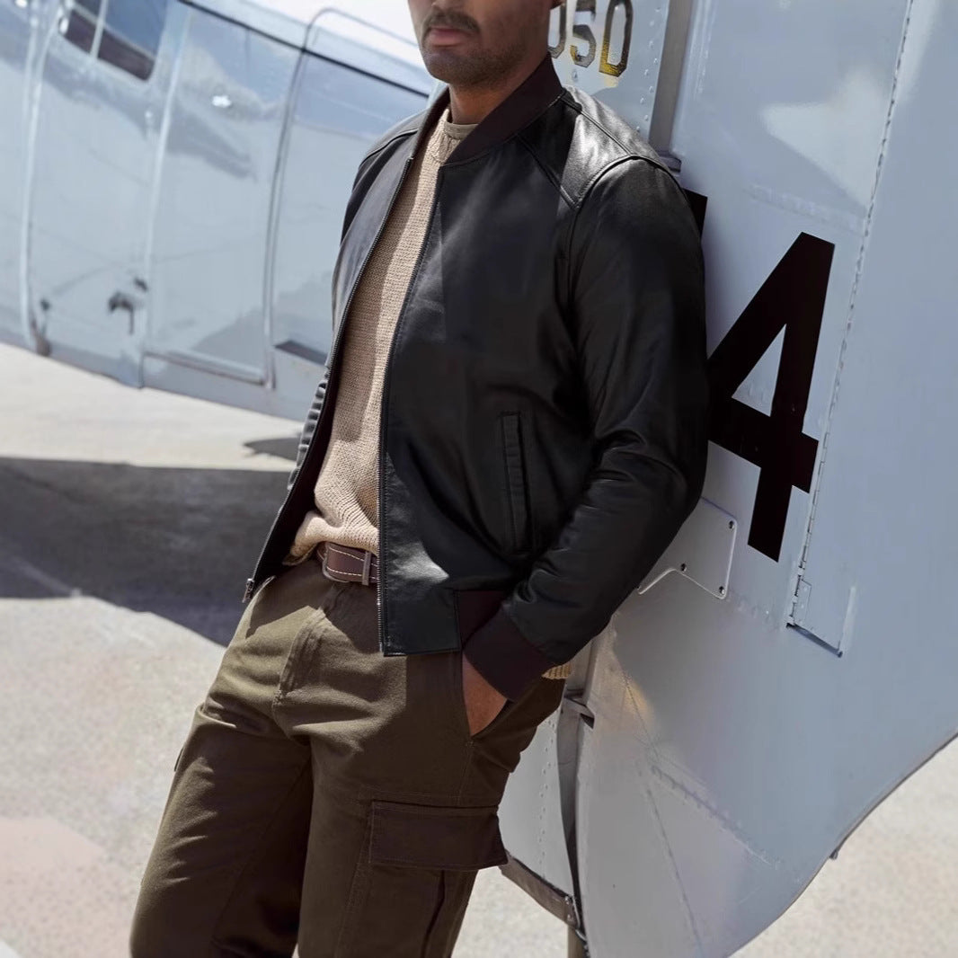 Herren klassische Lederjacke im Biker-Stil mit elastischem Bund Echoarchiv