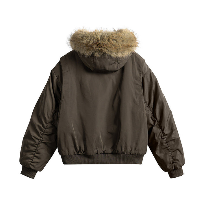 Damen Kurze isolierte Field-Bomberjacke mit Kapuze und abnehmbarem Kunstfellbesatz Echo Archiv