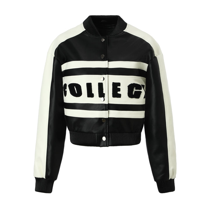 Damen Modische Kurzlederjacke mit College-Design Echo Archiv