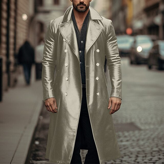 Herren Doppelreihiger Ledermantel im Trenchcoat‑Stil mit schmaler Taille Echo Archiv